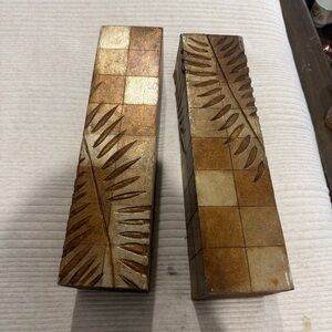 Decorative Wooden Bookends with Leaf Design